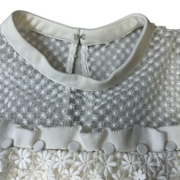 Self-Portrait Floral Frill Mini Dress White Sz 8 Romantic Feminine - Picture 7 of 15